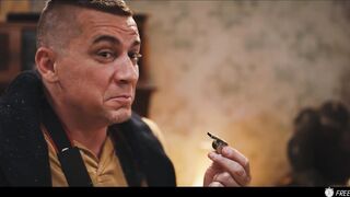 French Brunette with Fake Enhanced Huge Boobs Gets Her Nipples Sucked while Frozen in Time