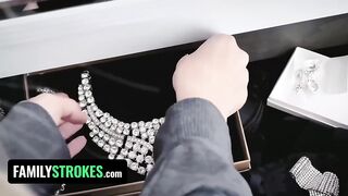 Kenna James Gets Caught Stealing by Her New Foster Parents and Agrees to Fuck Them for Money