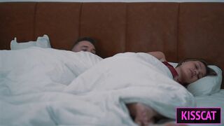Step Mom Waiting Husband, but Shares Bed with Step Son till Huge Facial After Unexpected Cum Inside