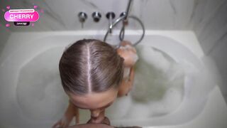 Fucked her foamy pussy in the bathroom and covered her face with cum from deep throat