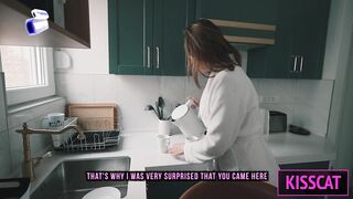 Step son's friend fuck his new step mom while phone talking in share bed